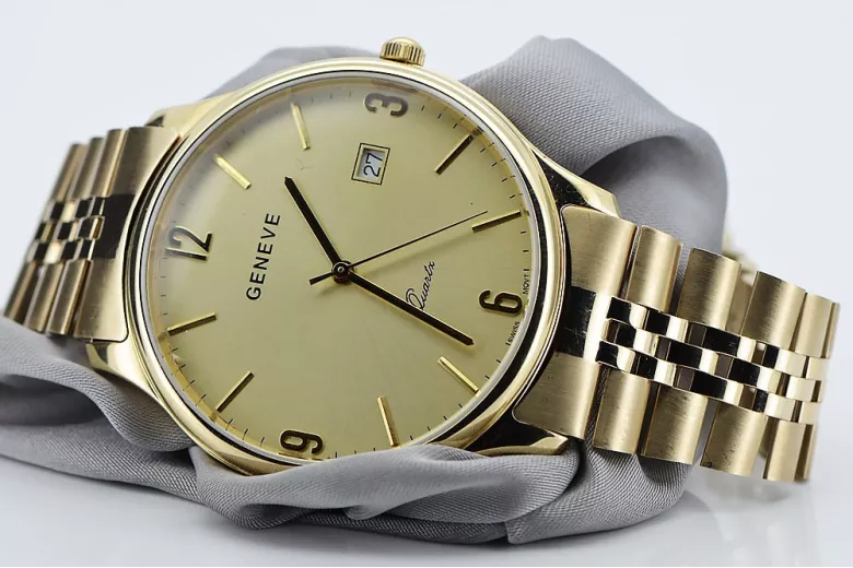 Gold men's watch Geneve ★ zlotychlopak.pl ★ Gold purity 585 333 Low Price!