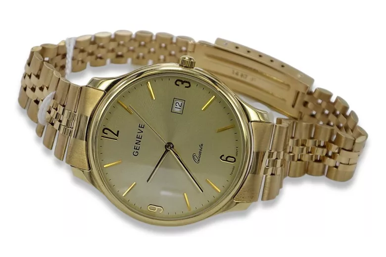 Чоловічий годинник із золота 14k 585 проби з браслетом Geneve mw017y&mbw018y