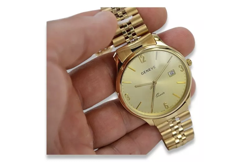 Gold men's watch Geneve ★ zlotychlopak.pl ★ Gold purity 585 333 Low Price!