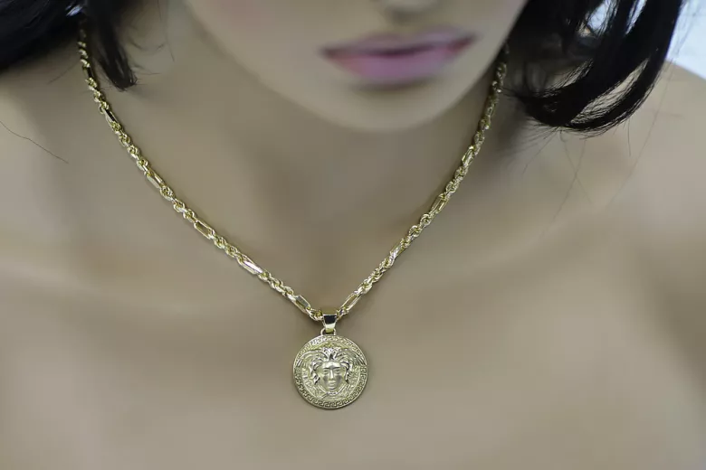 Greek style medallion Jellyfish & Corda Figaro 14k gold chain cpn049y20&cc004y45