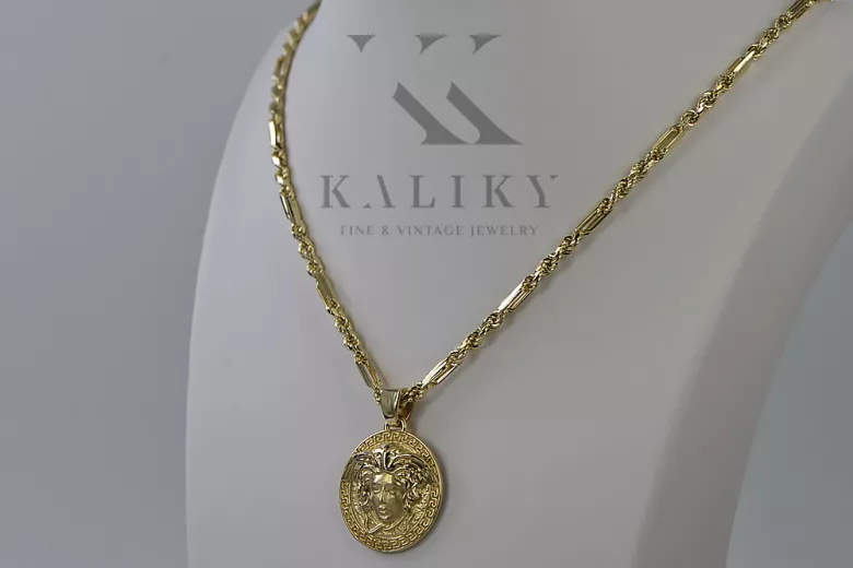 Greek style medallion Jellyfish & Corda Figaro 14k gold chain cpn049y20&cc004y45