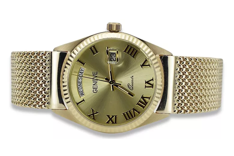 Gold men's watch Geneve ★ zlotychlopak.pl ★ Gold purity 585 333 Low Price!