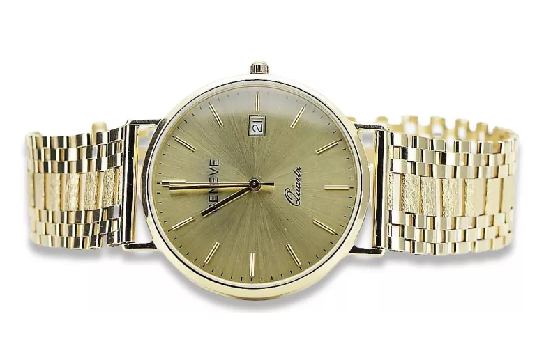 Gold men's watch Geneve ★ zlotychlopak.pl ★ Gold purity 585 333 Low Price!