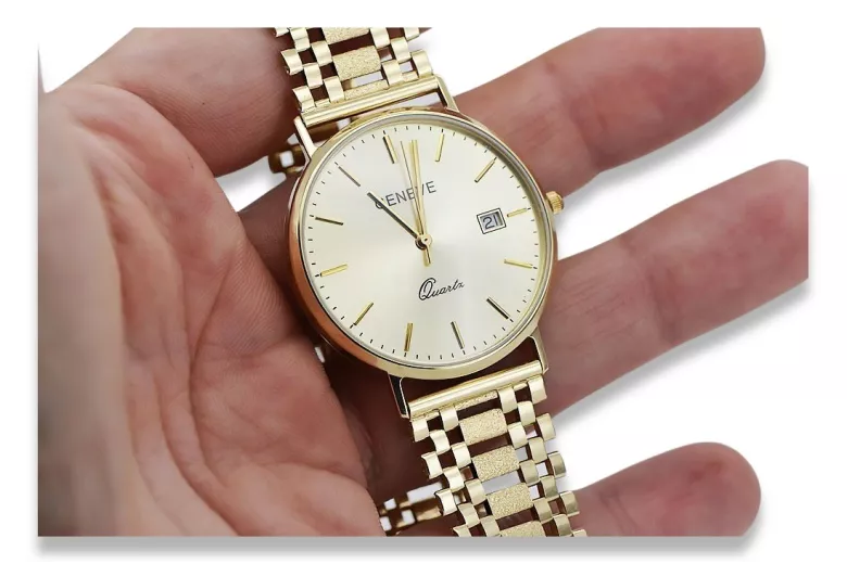 Gold men's watch Geneve ★ zlotychlopak.pl ★ Gold purity 585 333 Low Price!