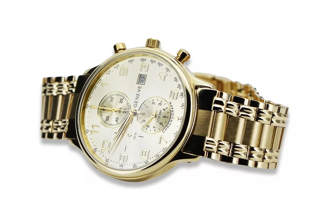 Gold men's watch Geneve ★ zlotychlopak.pl ★ Gold purity 585 333 Low Price!