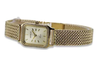 reloj de oro italiano Geneve Lw055y&lbw004y con brazalete para mujer de 14k