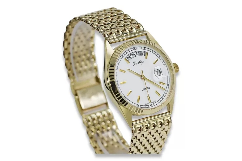 Gold men's watch Geneve ★ zlotychlopak.pl ★ Gold purity 585 333 Low Price!