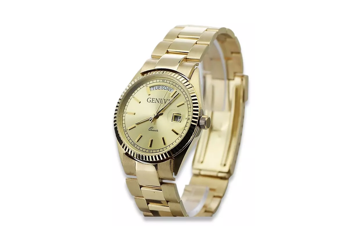 Gold men's watch Geneve ★ zlotychlopak.pl ★ Gold purity 585 333 Low Price!