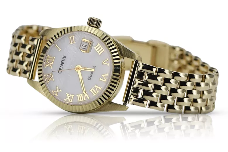 Reloj de Oro 14K para Mujer, Esfera de Perla, Diseño Italiano