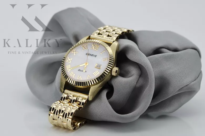 Reloj de Oro 14K para Mujer, Esfera de Perla, Diseño Italiano