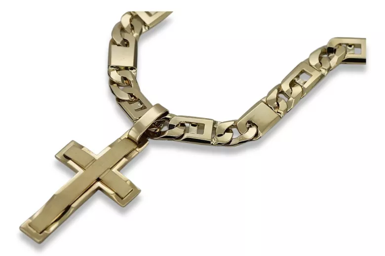 Yellow 14k gold Catholic cross with Elegant chain ctc022y&cc098y