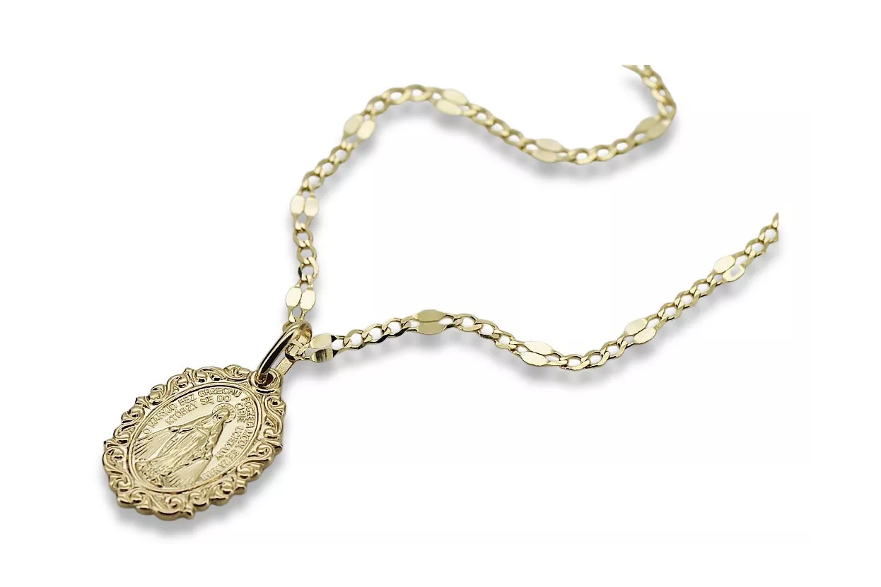 14k gold Mother of God medallion & Snake chain pm005y&cc080y