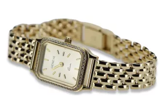 14K Gold Rectangular Women's Watch with Zirconia, Italian Design