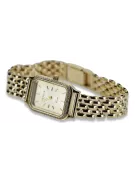 14K Gold Rectangular Women's Watch with Zirconia, Italian Design