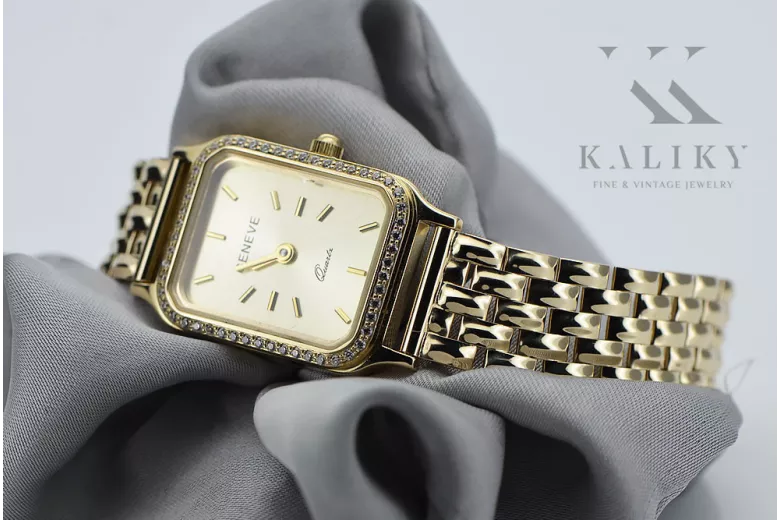 Reloj de Mujer Rectangular de Oro 14K con Circonita, Diseño Italiano