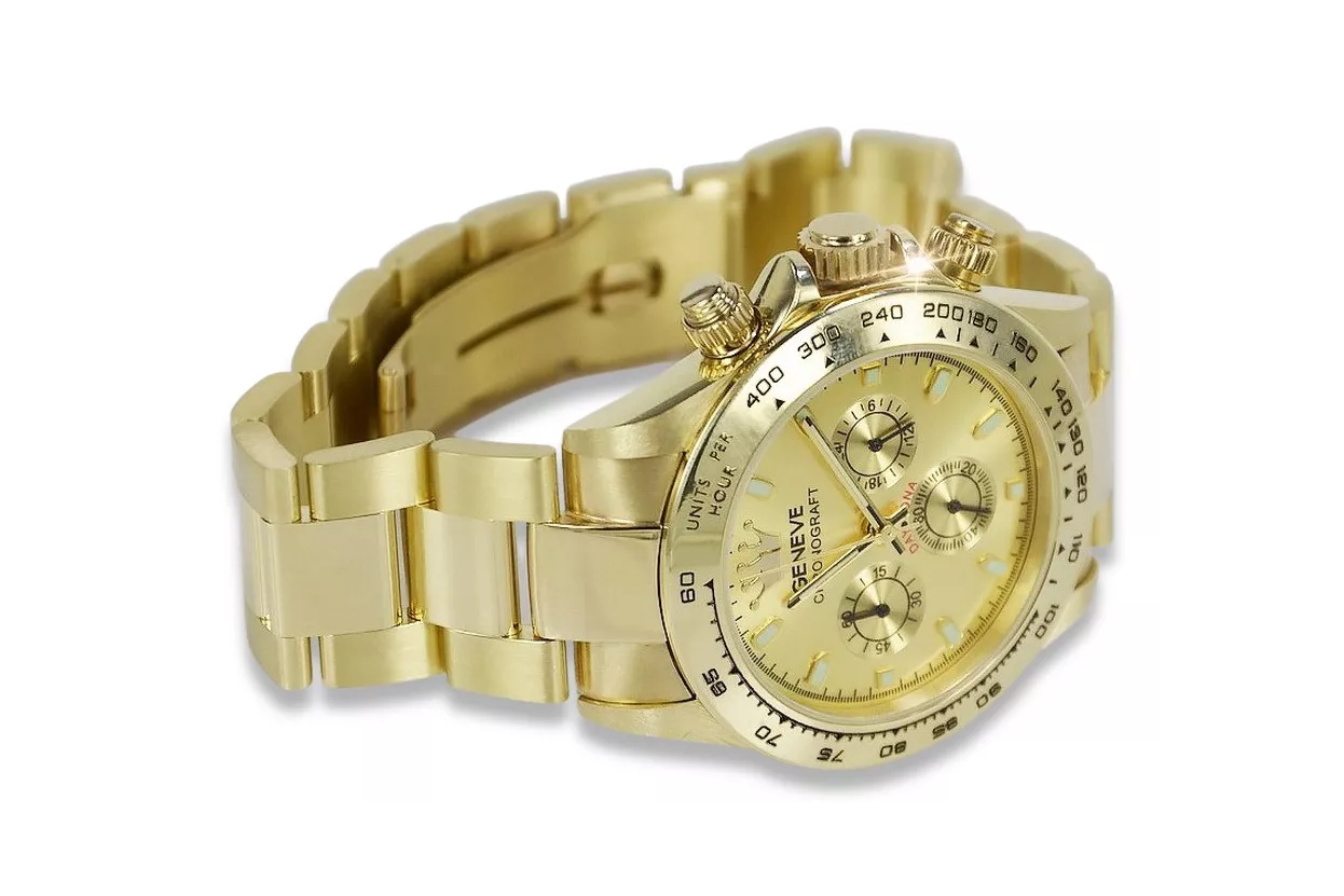 Goldene Herrenuhr Geneve ★ zlotychlopak.pl ★ Gold Reinheit 585 333 Niedriger Preis!