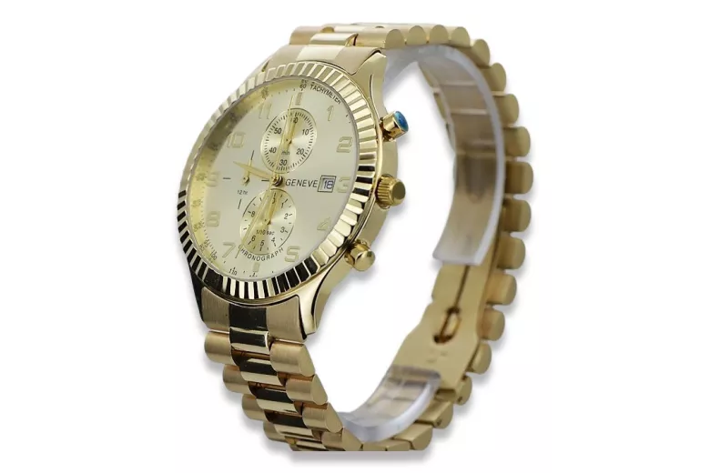 Gold men's watch Geneve ★ zlotychlopak.pl ★ Gold purity 585 333 Low Price!