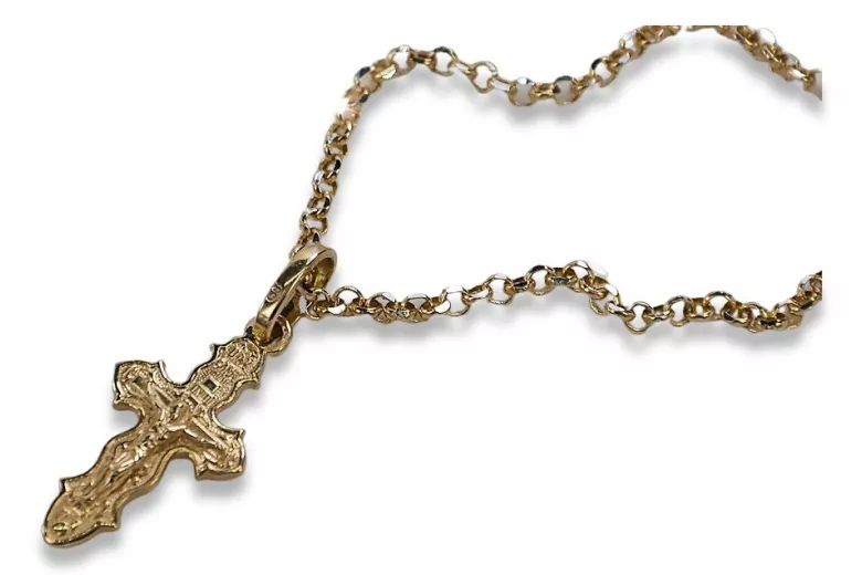 Gold Orthodox cross with chain ★ zlotychlopak.pl ★ Gold sample 585 333 Low price