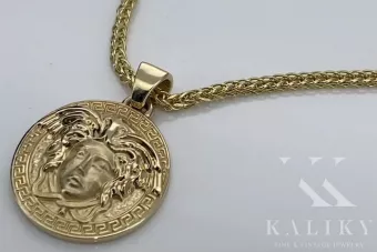 Medusa griega 14k colgante de oro con cadena cpn049yS&cc036y