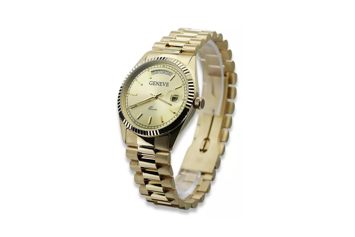 Goldene Herrenuhr Geneve ★ zlotychlopak.pl ★ Gold Reinheit 585 333 Niedriger Preis!