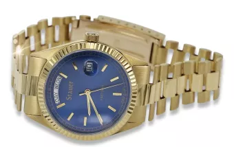 Amarillo 14k 585 oro hombre reloj Geneve mw013ydb curvaw016y azul esfera