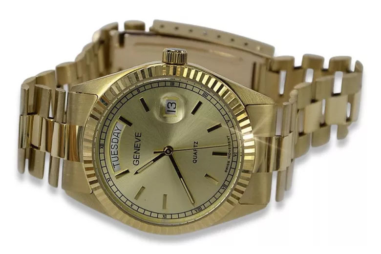 Gold men's watch Geneve ★ zlotychlopak.pl ★ Gold purity 585 333 Low Price!