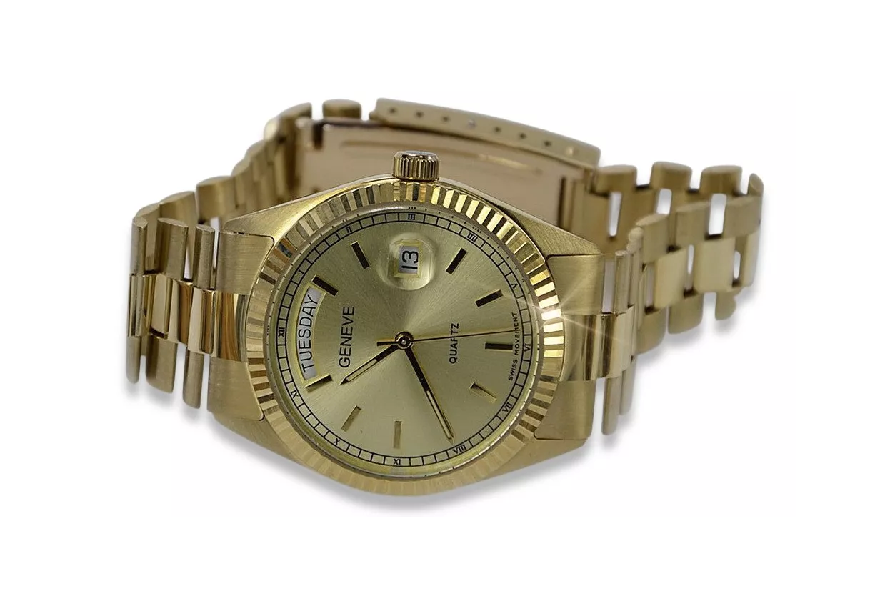 Gold men's watch Geneve ★ zlotychlopak.pl ★ Gold purity 585 333 Low Price!