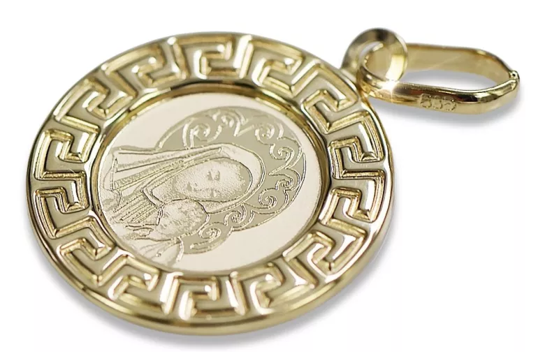 Amarillo italiano14k oro Mary medallion icon colgante pm007y