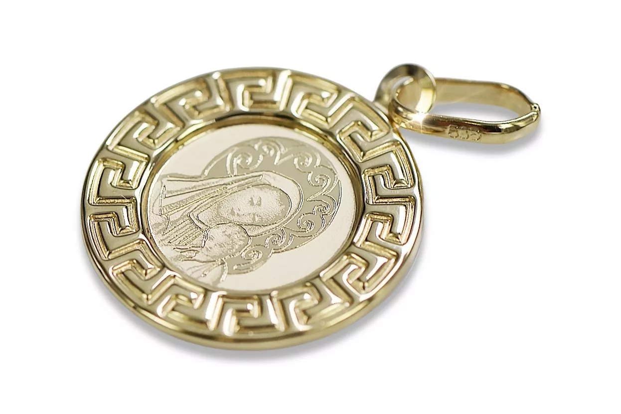 Amarillo italiano14k oro Mary medallion icon colgante pm007y