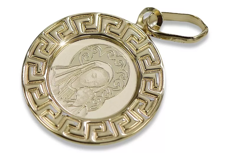 Jaune italienOr 14k Mary icône pendentif icône pm007y