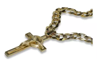 Yellow 14k gold Catholic cross with Elegant chain ctc096y&cc099y