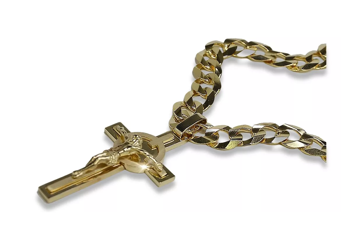 Croix catholique en or jaune 14 carats avec chaîne élégante ctc096y&cc099y