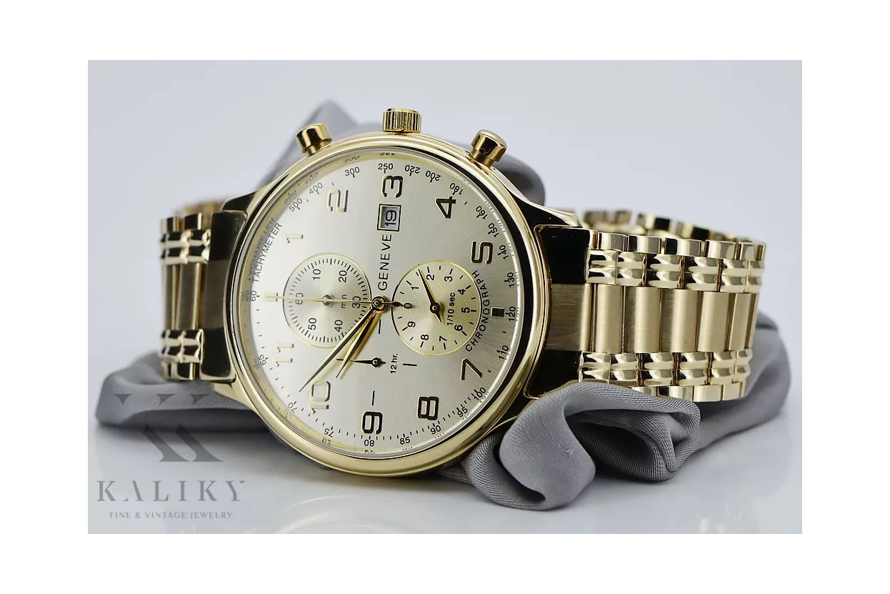 Gold men's watch Geneve ★ zlotychlopak.pl ★ Gold purity 585 333 Low Price!