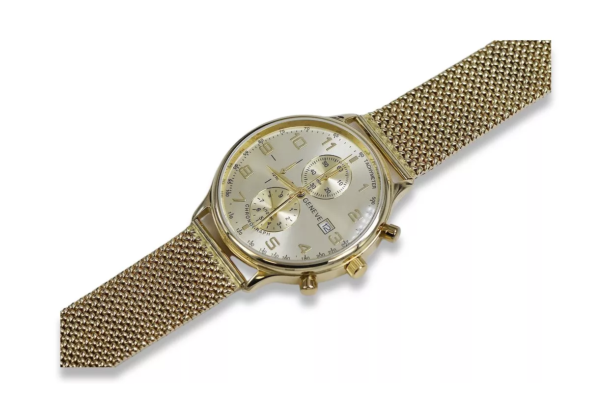 Жълт 14k 585 златен мъжки часовник Geneve mw005y&mbw014y