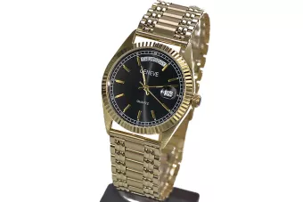 Italian Yellow 14k 585 gold men's black watch Geneve mw013ydbc&mbw012y