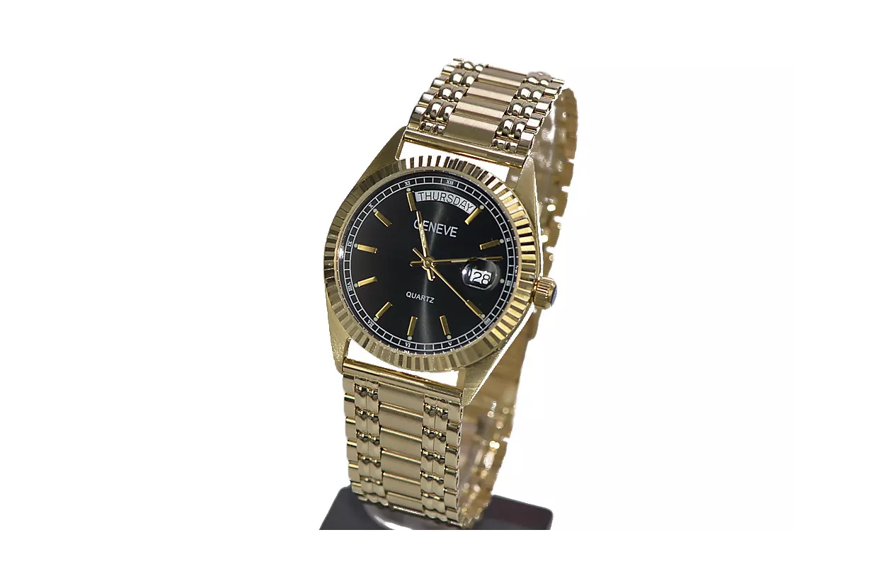 Goldene Herrenuhr Geneve ★ zlotychlopak.pl ★ Gold Reinheit 585 333 Niedriger Preis!