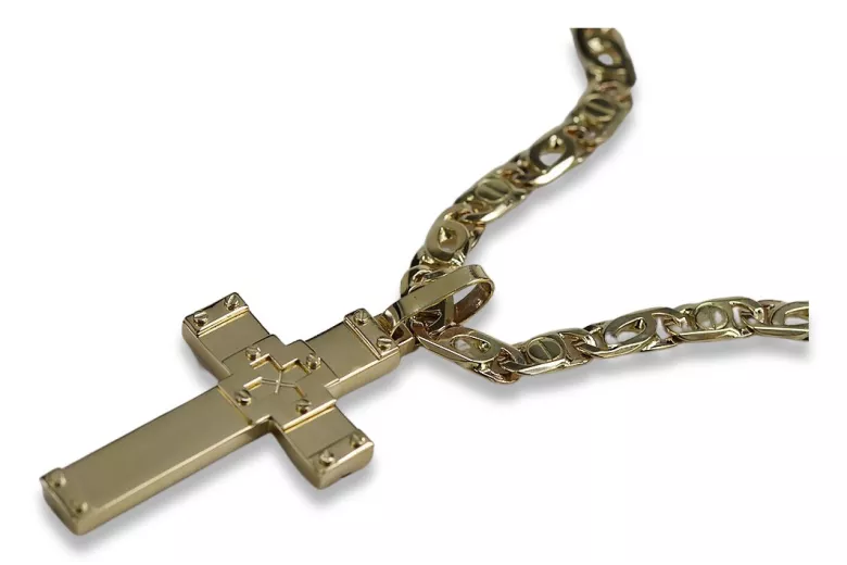 Croix et chaîne catholique en or jaune italien 14 carats ctc016yM&cc031y