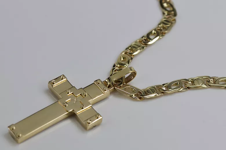 Italian yellow 14k gold  cross & chain ctc016yM&cc031y