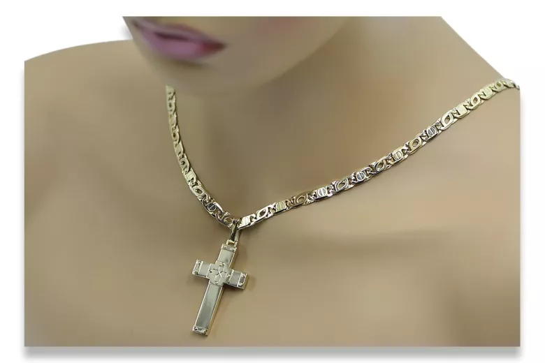 Italian yellow 14k gold  cross & chain ctc016yM&cc031y