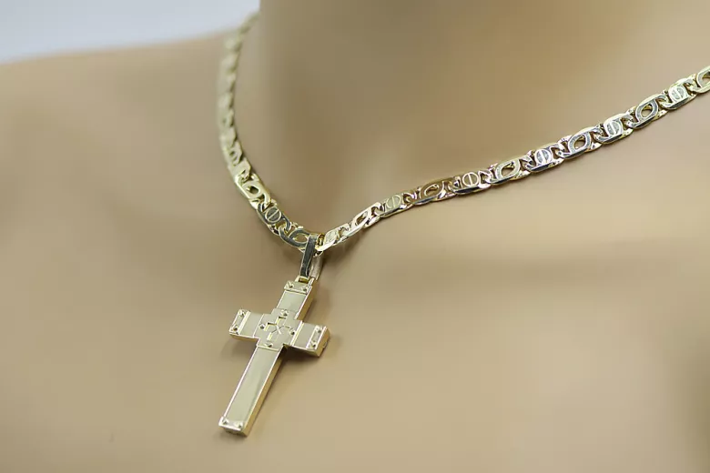 Italian yellow 14k gold  cross & chain ctc016yM&cc031y