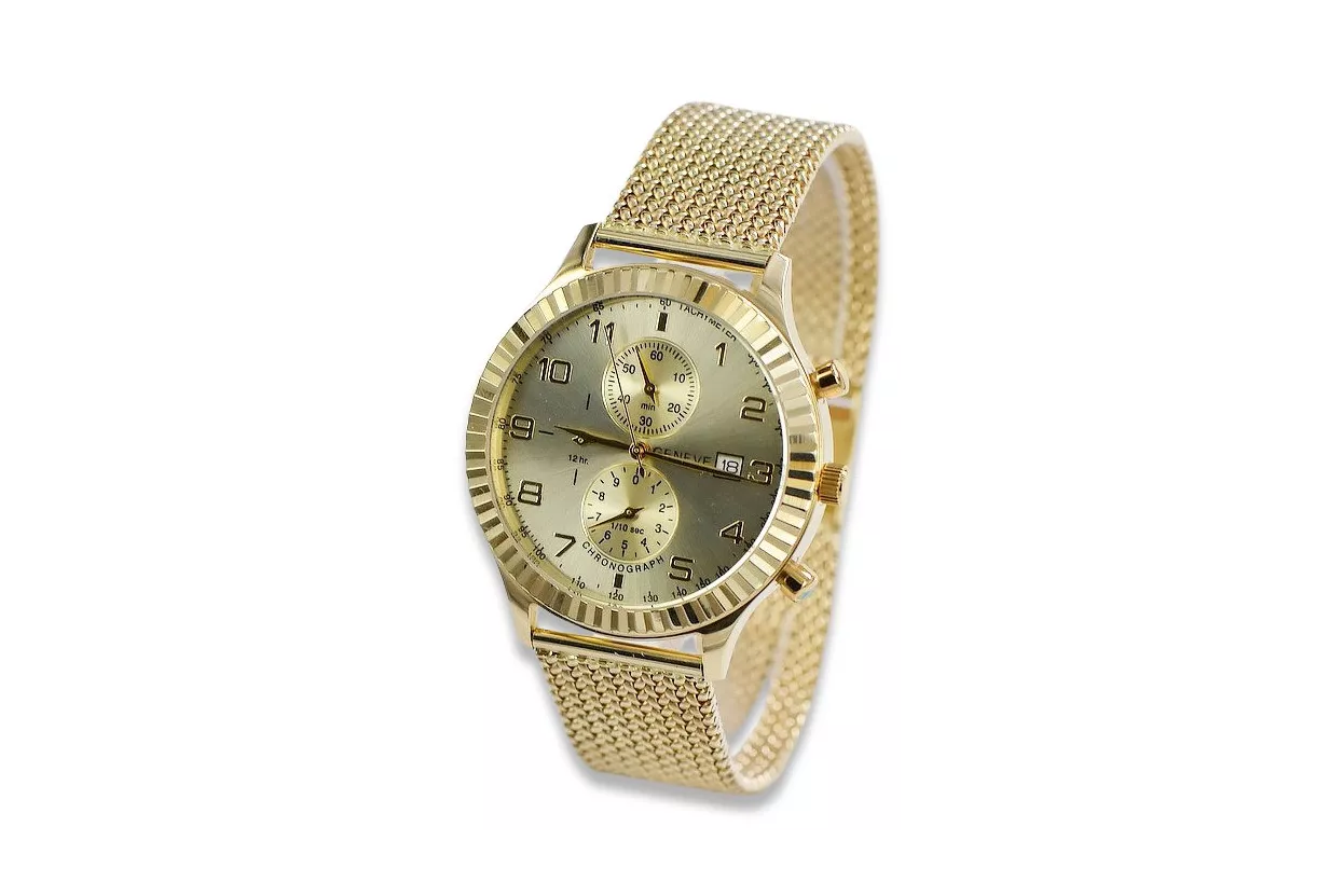 14K Gold Men's Watch, Italian Design, Quartz