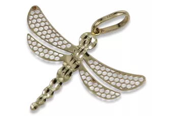 Original Italian yellow white 14k gold beautiful Dragonfly pendant cpn041y