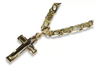 Italian yellow white 14k gold Catholic cross & chain ctc095ys&cc031y