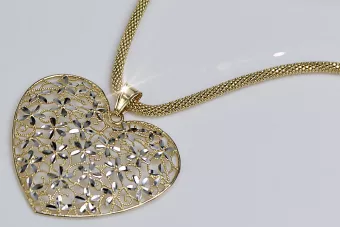 Colgante de corazón moderno de oro italiano de 14k y cadena de cuerda cpn002yw y cc075y