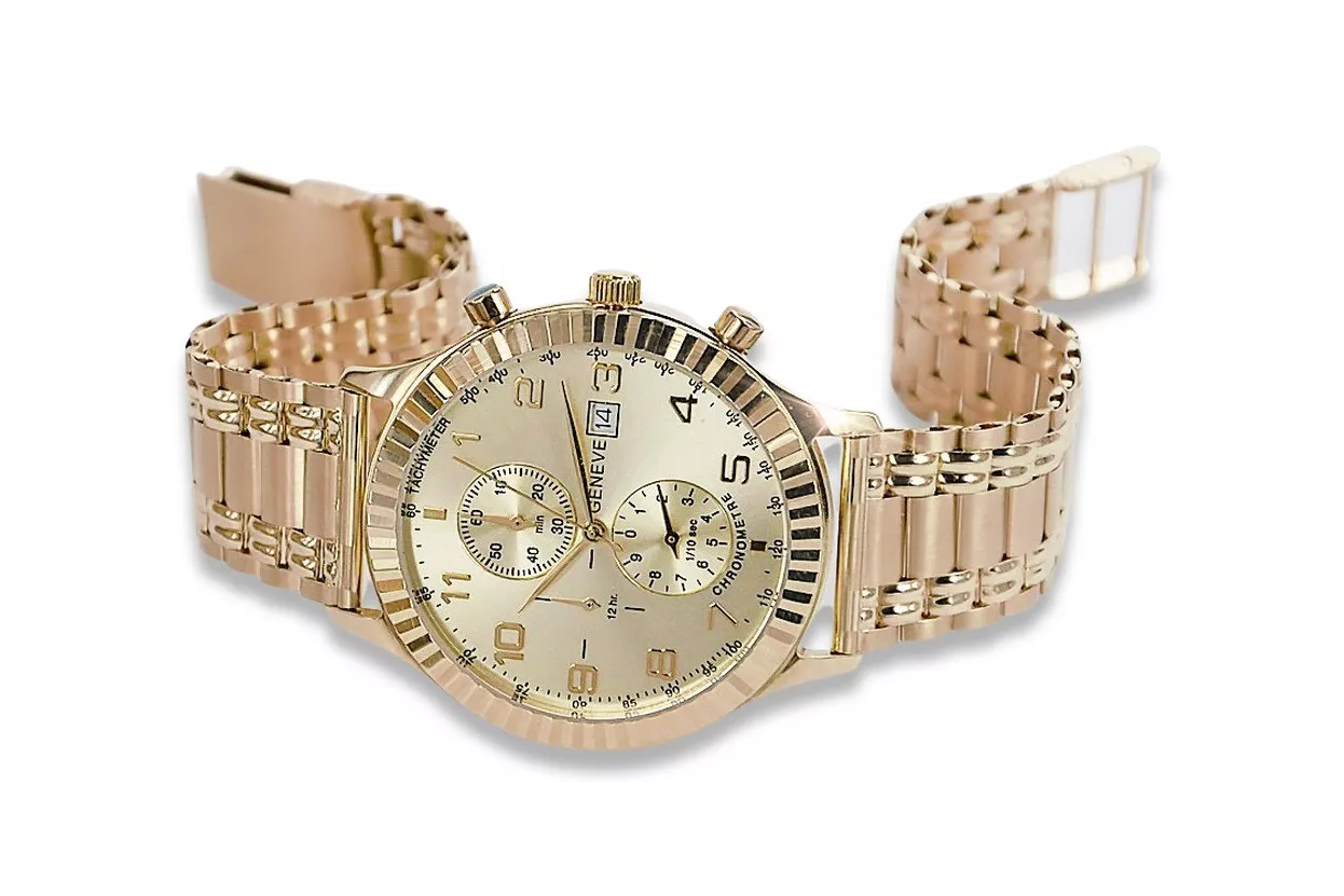 Gold men's watch Geneve ★ zlotychlopak.pl ★ Gold purity 585 333 Low Price!