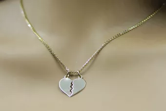 Colgante italiano de corazón de amantes del oro de 14k con cadena de serpiente cpn031y&cc078yw