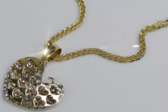 Pendentif coeur moderne en or italien 14 carats avec chaîne serpent cpn024yw&cc036y