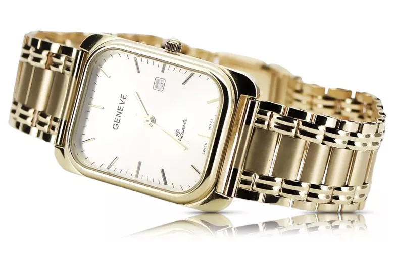 Gold men's watch Geneve ★ zlotychlopak.pl ★ Gold purity 585 333 Low Price!