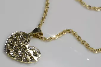 Colgante de corazón moderno de oro italiano de 14k con cadena de serpiente cpn024yw&cc074y