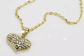 Colgante de corazón moderno italiano de oro de 14k con cadena de anclaje cpn018y&cc003y